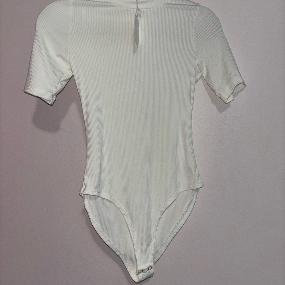 Women's White Ribbed Bodysuit